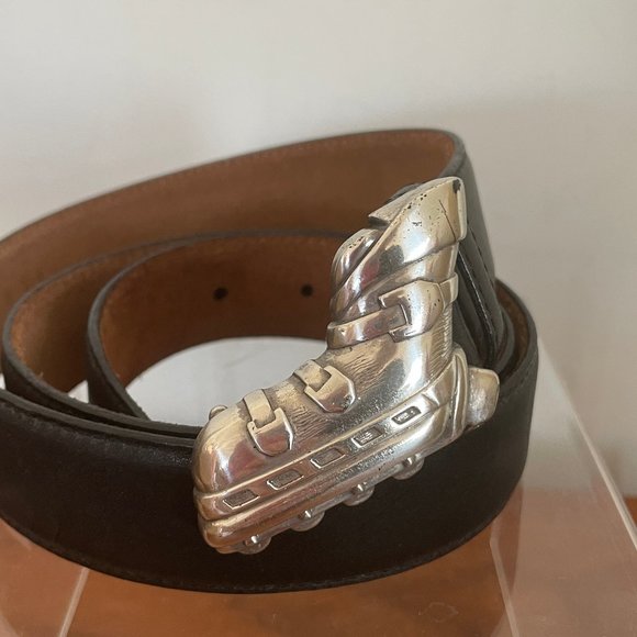 Perry Ellis leather belt w/ roller blade Belt buckle Size 34 NWOT - Picture 1 of 5